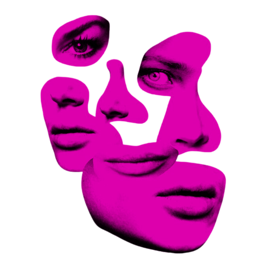 partes em rosa de um rosto: olhos, nariz, bocas